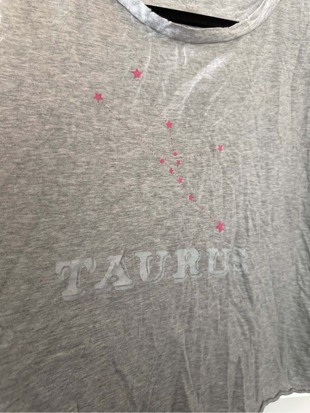 aerie Light Gray Cropped Tee with Pink Star Details - Picture 3 of 5